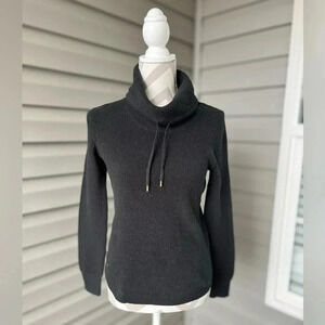 LAUREN Black Drawstring Cowl Neck Pullover Waffle Knit Sweater Women's Sz M